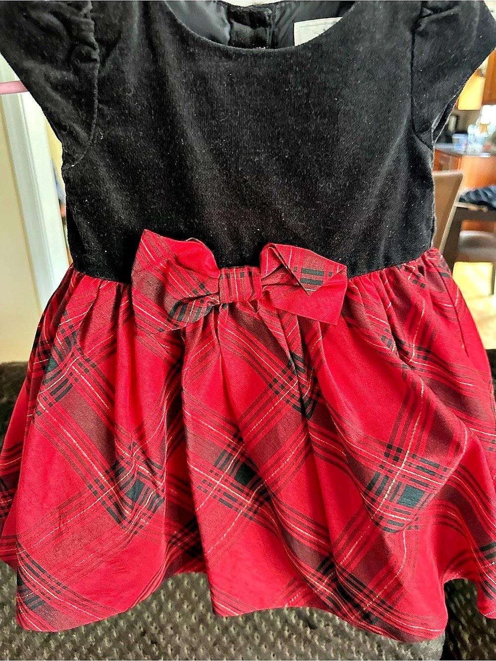 Gymboree Dressed Up by Gymboree Black Velvet and Red Plaid Holiday Dress Black